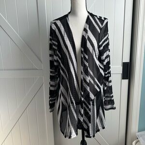 Christopher & Banks Black White Striped Open Cardigan Size Large  Lightweight